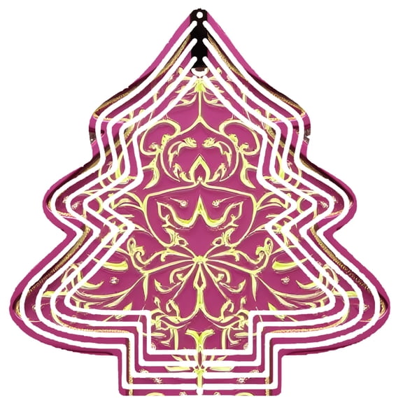 Metal Hanging Christmas Tree Wind Decoration - Intricate Floral Patterns in Golden - Yellow Deep Magenta Perfect for Garden Spinners