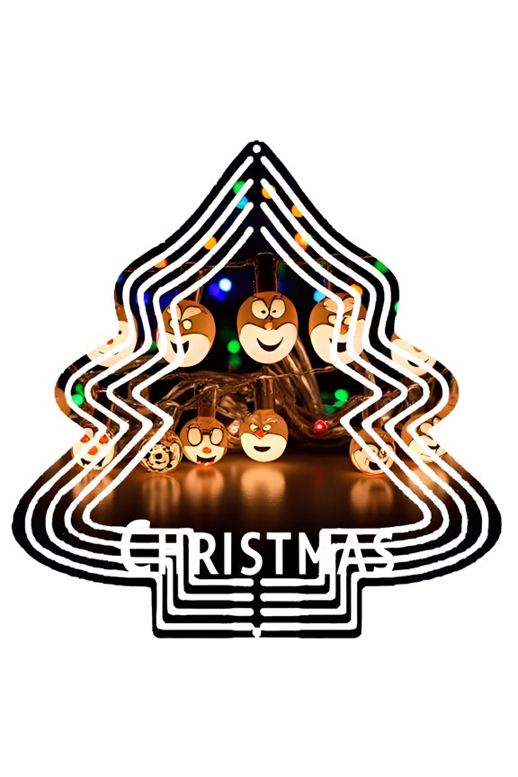 Metal Hanging Christmas Tree Wind Decorations - Cheerful Spinner with Cartoon Faces & Lights for Festive Yard & Garden Decor