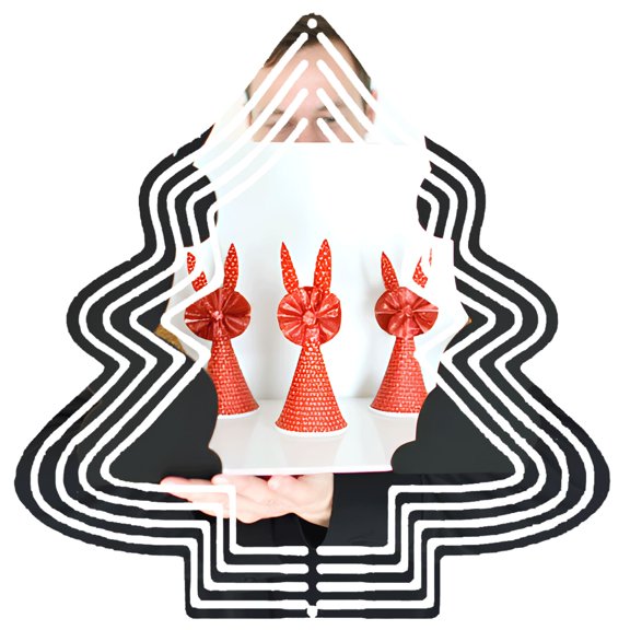 Metal Hanging Christmas Tree Wind Decorations - Elegant Garden Spinners with Festive Red Ear Patterns for Yard Decor