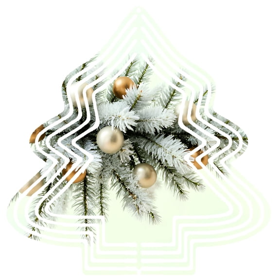 Metal Hanging Christmas Tree Wind Decorations - Elegant Pine Branch Design with Gold & Cream Ornaments for Festive Garden Spinners
