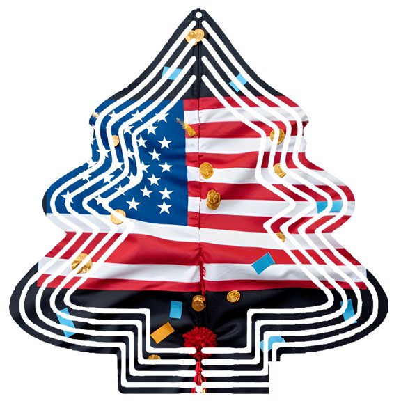 Metal Hanging Christmas Tree Wind Decorations - Festive American Flag Design with Colorful Shapes for Yard & Garden Spinners