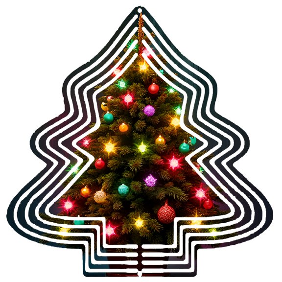 Metal Hanging Christmas Tree Wind Decorations - Festive Garden Spinners with Colorful Ornaments & Glowing Outlines for Holiday Cheer