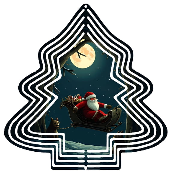 Metal Hanging Christmas Tree Wind Decorations - Festive Garden Spinners with Concentric Circular Patterns for a Magical Yard Display