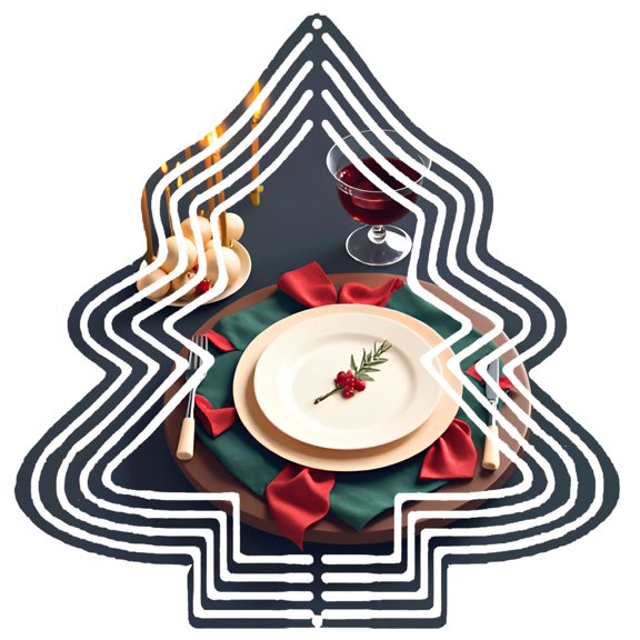 Metal Hanging Christmas Tree Wind Decorations - Festive Garden Spinners with Concentric White Lines for a Joyful Yard Display