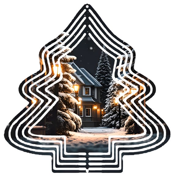 Metal Hanging Christmas Tree Wind Decorations - Festive Garden Spinners with Elegant Patterns for Yard Display