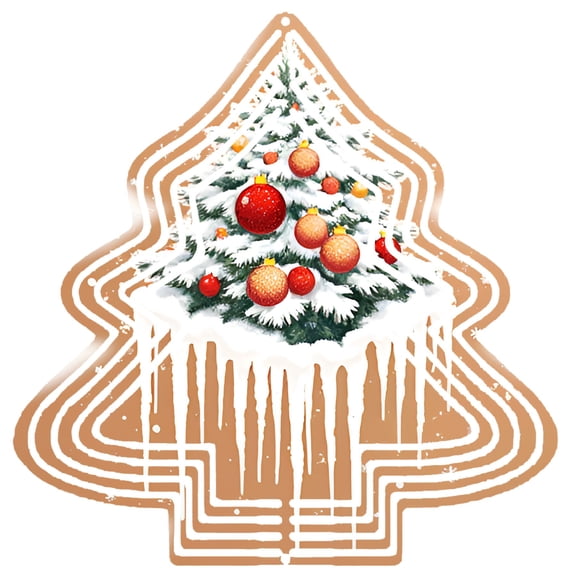 Metal Hanging Christmas Tree Wind Decorations - Festive Garden Spinners with Gingerbread Cookie Shape & Colorful Ornaments Design