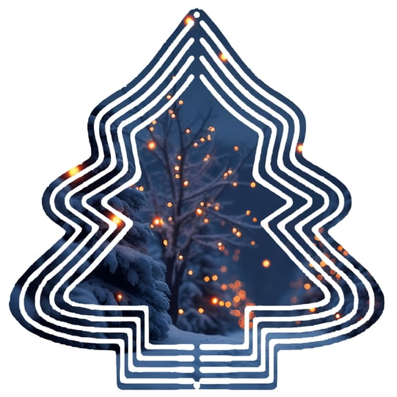 Metal Hanging Christmas Tree Wind Decorations - Festive Garden Spinners with Glowing Lights & Snowy Design for Cozy Holiday Vibes