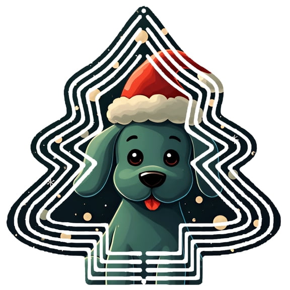Metal Hanging Christmas Tree Wind Decorations - Festive Garden Spinners with Playful Dog Design Perfect for Holiday Cheer
