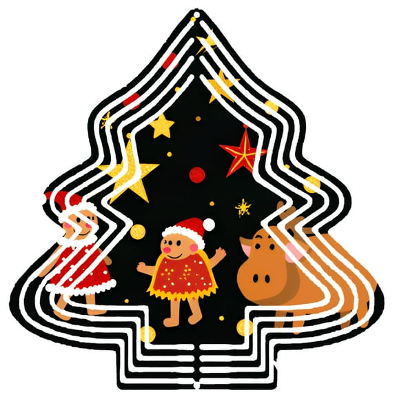 Metal Hanging Christmas Tree Wind Decorations - Festive Garden Spinners with Santa Gingerbread Man & Reindeer Design for Holiday Cheer
