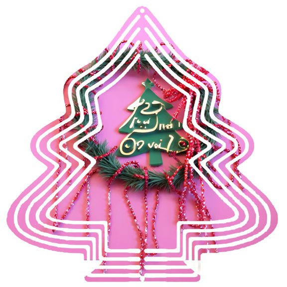 Metal Hanging Christmas Tree Wind Decorations - Festive Pink & White Design with Green Ornament & Red Bead Wreath for Garden Spinners