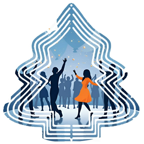 Metal Hanging Christmas Tree Wind Decorations - Geometric Abstract Design with Silhouetted Dancers for Festive Yard & Garden Spinners