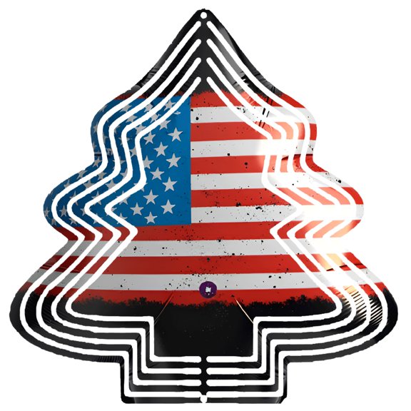 Metal Hanging Christmas Tree Wind Decorations - Stylish American Flag Design with Layered White Lines for Yard & Garden Spinners