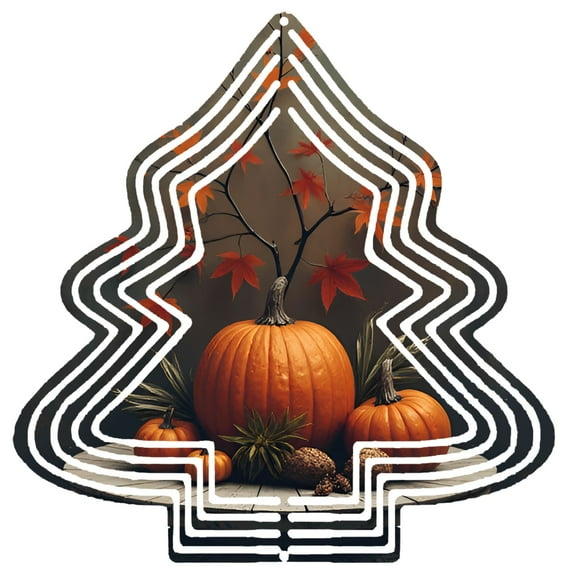 Metal Hanging Christmas Tree Wind Decorations - Unique Garden Spinners with Layered Tree Design and Autumn-Inspired Patterns for Yard Decor
