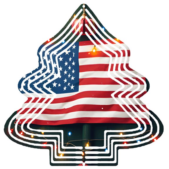 Metal Hanging Christmas Tree Wind Spinner - American Flag Design with Colorful Lights - Festive Garden Decoration for Yard
