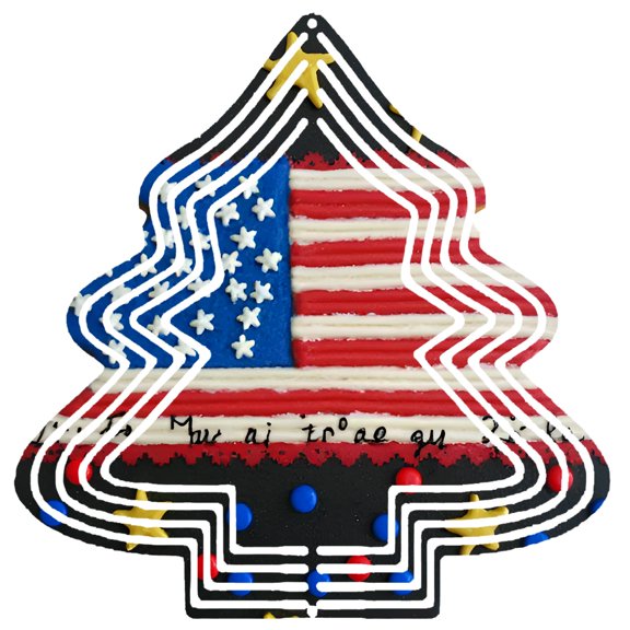 Metal Hanging Christmas Tree Wind Spinner - American Flag Design with Stars & Stripes Decorative Garden Decoration for Yard