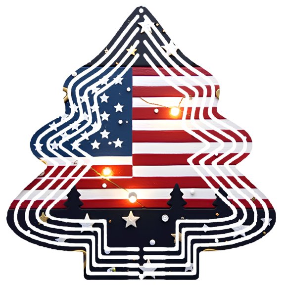 Metal Hanging Christmas Tree Wind Spinner - American Flag Design with Stars & Stripes Perfect for Yard & Garden Decor