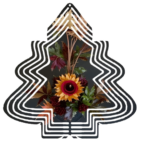 Metal Hanging Christmas Tree Wind Spinner - Autumn-Inspired Design with Sunflower Fall Foliage Accents for Garden Decor