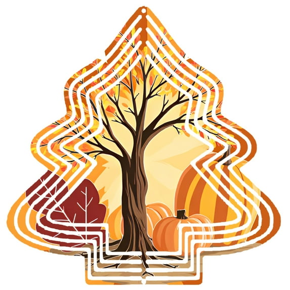 Metal Hanging Christmas Tree Wind Spinner - Autumn Leaves Design Colorful Garden Decor for Yard Perfect Fall Decoration