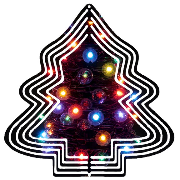 Metal Hanging Christmas Tree Wind Spinner - Colorful Concentric Lights Design for Festive Yard & Garden Decor