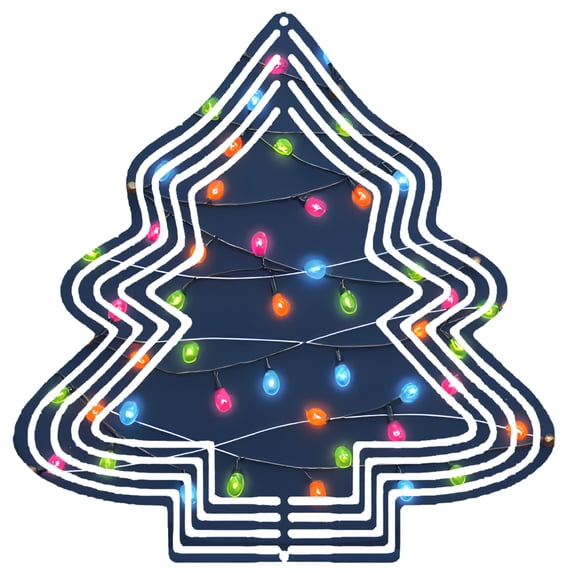 Metal Hanging Christmas Tree Wind Spinner - Colorful Geometric Design with Festive Lights for Yard and Garden Decor