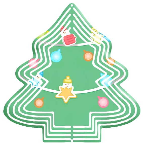 Metal Hanging Christmas Tree Wind Spinner - Colorful Ornaments Gingerbread Man Snowman Candy Bauble Design for Garden Decor