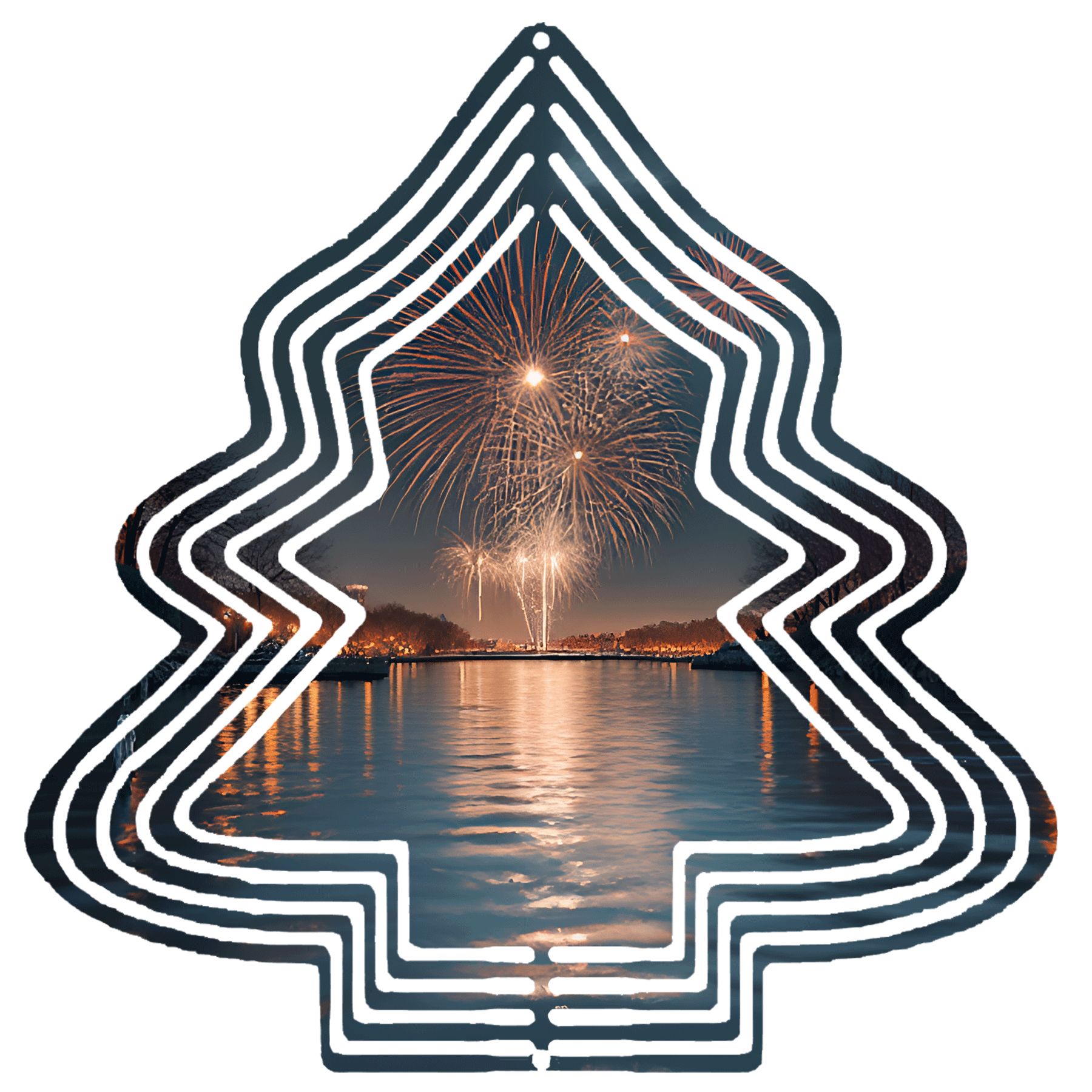 Metal Hanging Christmas Tree Wind Spinner - Concentric Rings Design for ...