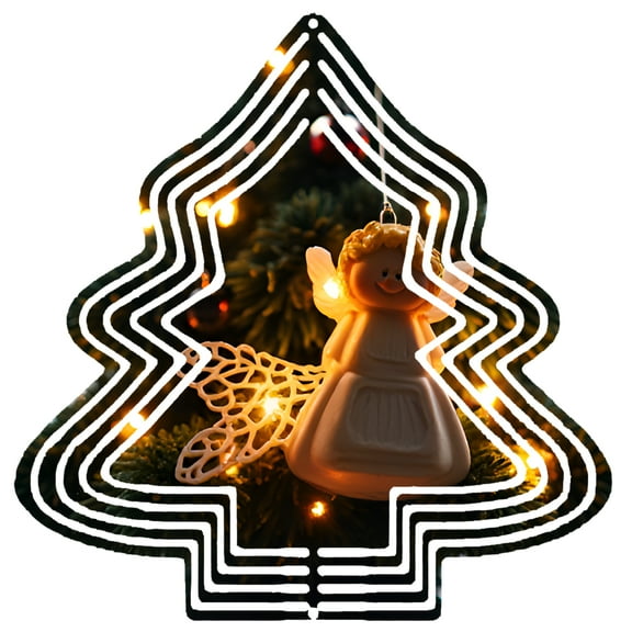 Metal Hanging Christmas Tree Wind Spinner - Decorative Garden Ornament with Angel Figurine Festive Design for Yard Decor