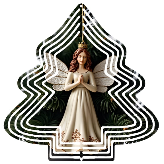 Metal Hanging Christmas Tree Wind Spinner - Decorative Garden Ornament with Angel Figurine & Floral Pattern Design for Yard Decor