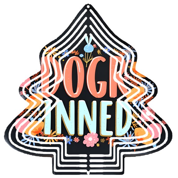 Metal Hanging Christmas Tree Wind Spinner - Decorative Garden Spinner with Colorful Flower Patterns & Abstract Shapes Black Background