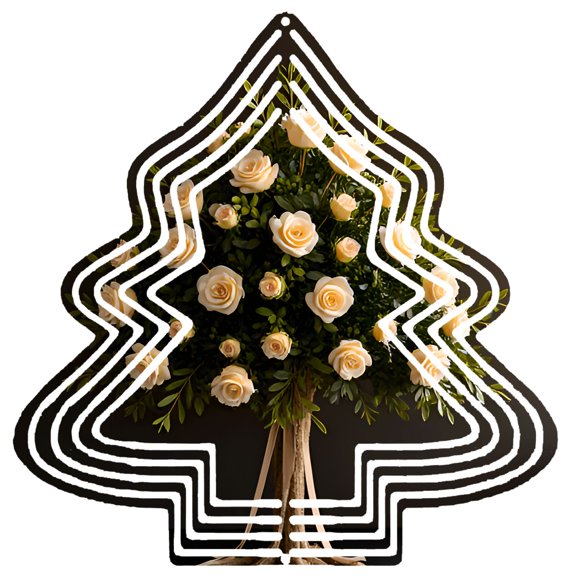 Metal Hanging Christmas Tree Wind Spinner - Decorative Garden Spinner with Layered Circle Design Perfect for Yard and Garden Decor