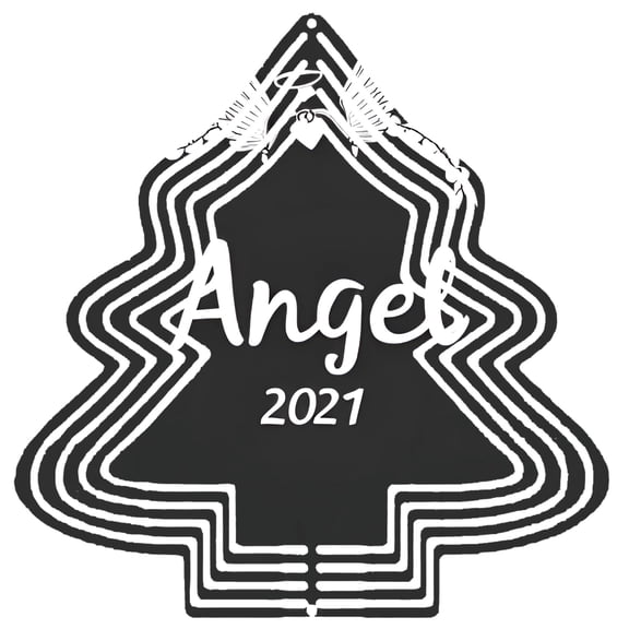 Metal Hanging Christmas Tree Wind Spinner - Decorative Ornament with Concentric Circles ' Angel ' Design 2021 Black & White Accents