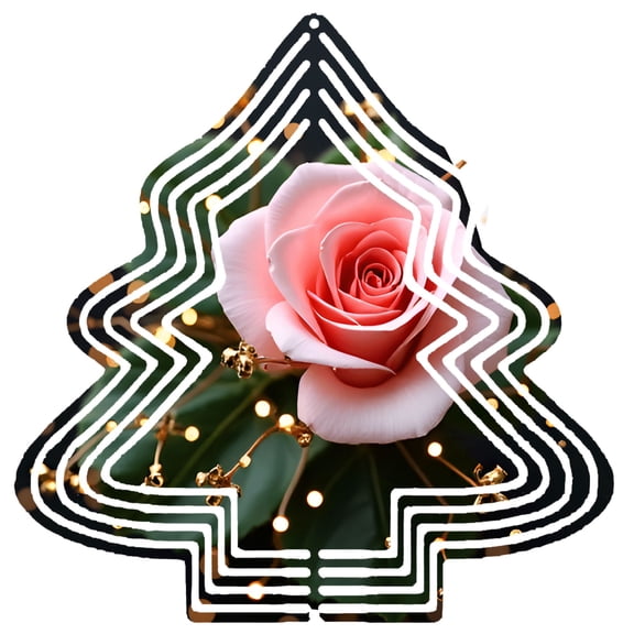 Metal Hanging Christmas Tree Wind Spinner - Decorative Triangular Design with Golden Lights for Garden & Yard