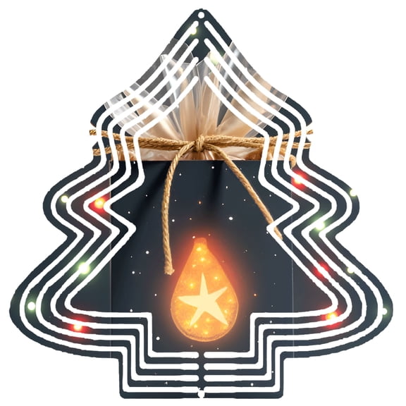 Metal Hanging Christmas Tree Wind Spinner - Festive Design with Glowing Star Colorful Lights & Decorative Rope for Garden & Yard