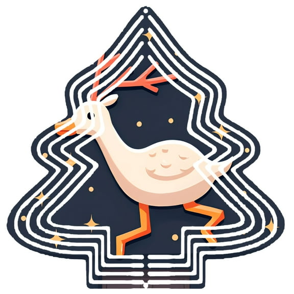 Metal Hanging Christmas Tree Wind Spinner - Festive Duck with Antlers Design Decorative Garden Decor for Holiday Cheer