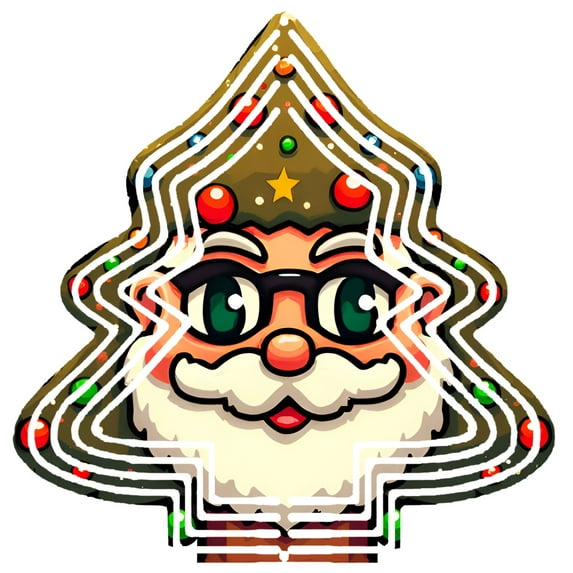 Metal Hanging Christmas Tree Wind Spinner - Festive Garden Decoration with Colorful Lights Star Top and Cheerful Santa Design