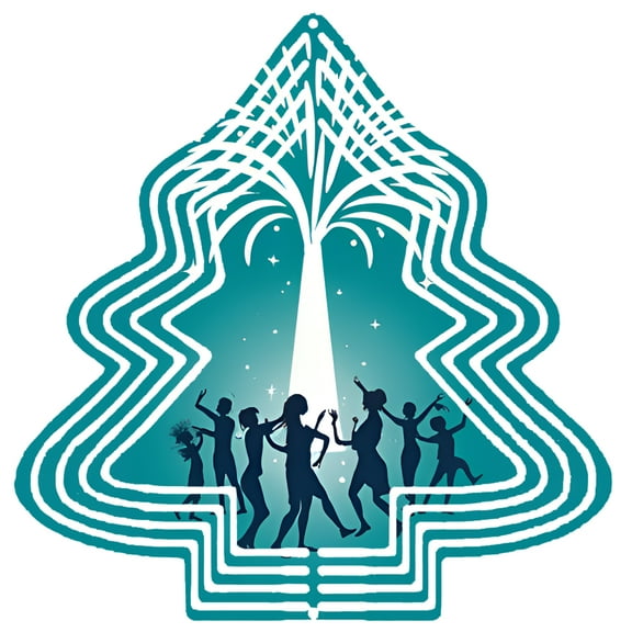 Metal Hanging Christmas Tree Wind Spinner - Festive Garden Decoration with Concentric Circle Design & Silhouetted Dancers Perfect for Yard