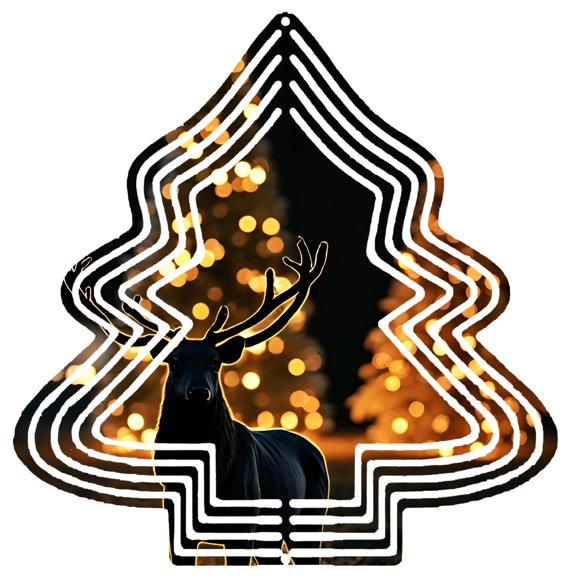 Metal Hanging Christmas Tree Wind Spinner - Festive Garden Decoration with Concentric Circle Design & Warm Glow for Holiday Cheer
