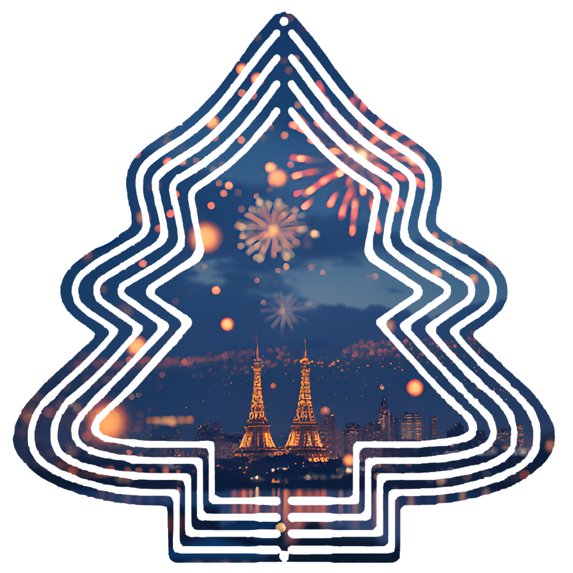 Metal Hanging Christmas Tree Wind Spinner - Festive Garden Decoration with Concentric Circle Glow Design & Fireworks Pattern