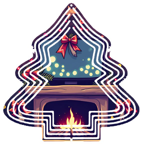 Metal Hanging Christmas Tree Wind Spinner - Festive Garden Decoration with Cozy Fireplace Design Perfect for Holiday Cheer