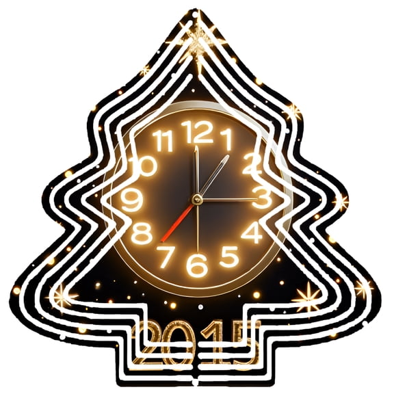 Metal Hanging Christmas Tree Wind Spinner - Festive Garden Decoration with Illuminated Clock Face & Concentric Glowing Lines