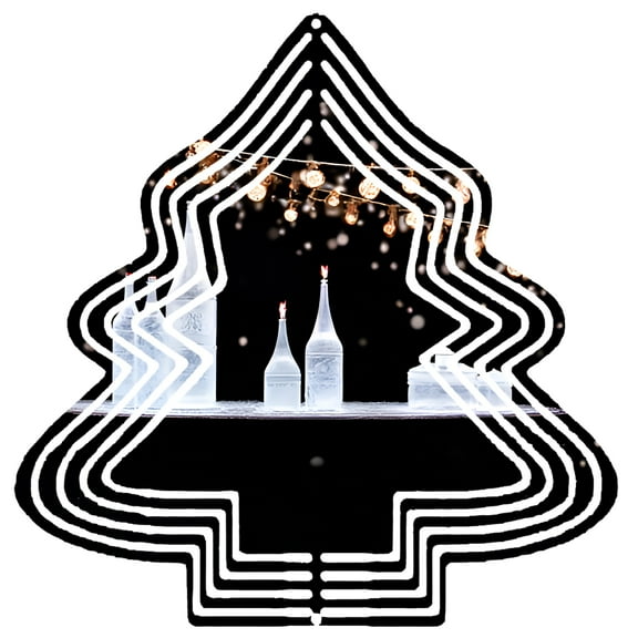 Metal Hanging Christmas Tree Wind Spinner - Festive Garden Decoration with Light Outline & Red Cap Bottles - Perfect for Yard Decor