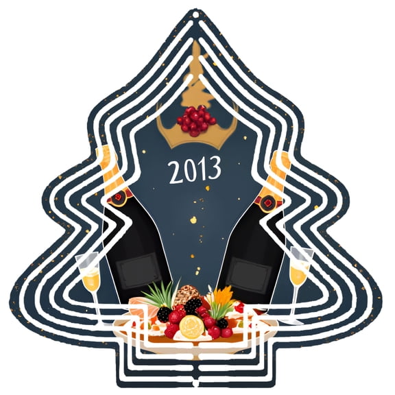 Metal Hanging Christmas Tree Wind Spinner - Festive Garden Decoration with Stylish Tree Outline Champagne Bottles and Fruit Design
