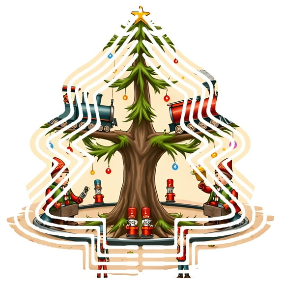 Metal Hanging Christmas Tree Wind Spinner - Festive Garden Decoration with Whimsical Train Track Design for Holiday Cheer