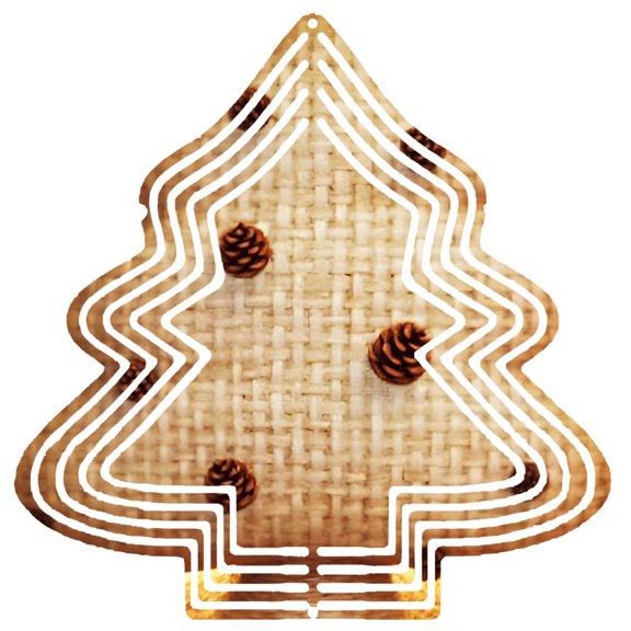 Metal Hanging Christmas Tree Wind Spinner - Festive Pinecone Design with Fabric Background Perfect for Yard & Garden Decor