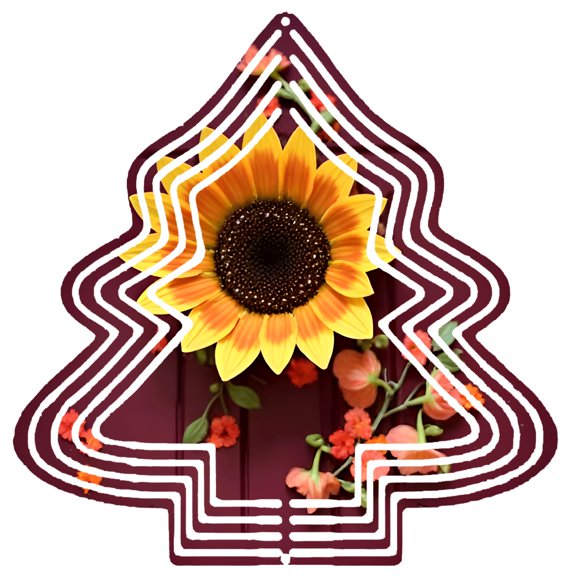 Metal Hanging Christmas Tree Wind Spinner - Festive Sunflower Design with Floral Patterns Perfect for Garden & Yard Decor