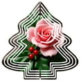 thumbnail image 1 of Metal Hanging Christmas Tree Wind Spinner - Festive Triangular Design with Glossy Green Leaves & Red Berries for Garden Decor, 1 of 7