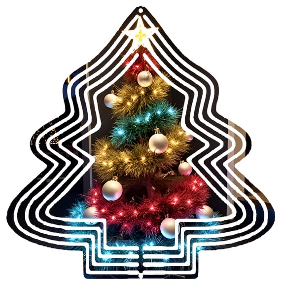 Metal Hanging Christmas Tree Wind Spinner - Geometric Pattern Design for Yard & Garden - Colorful Holiday Decor