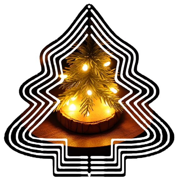 Metal Hanging Christmas Tree Wind Spinner - Modern Geometric Design with Pine Branches Perfect for Yard & Garden Decor