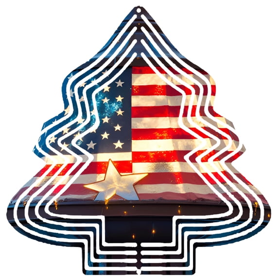 Metal Hanging Christmas Tree Wind Spinner - Patriotic Design with American Flag Stars & Stripes Festive Garden Decor for Yard