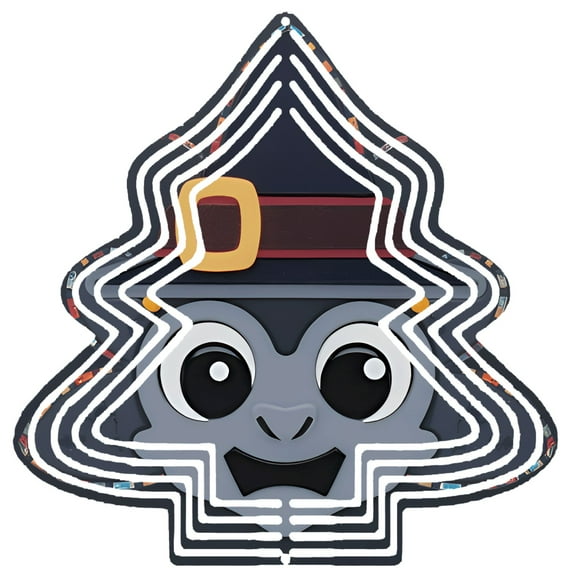 Metal Hanging Christmas Tree Wind Spinner - Playful Grey Monkey Design with Concentric Lines - Festive Garden Decor for Holidays